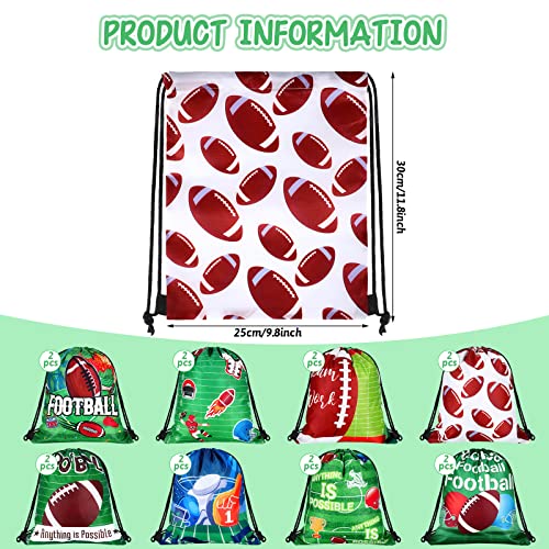 Woanger 16 Pieces Football Party Favors Bags Drawstring Football Gift Bags Fabric Football Print Candy Goodie Snacks Treat Bags for for Sports Football Theme Birthday Party Supplies