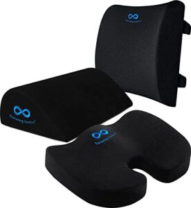 everlasting comfort bundle – office chair seat cushion, lumbar support pillow and under desk foot rest under desk