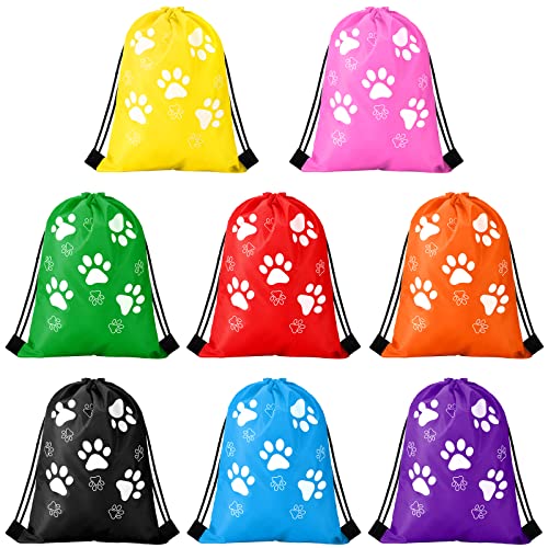 16 Pcs Paw Print Drawstring Backpack Small Party Reusable Paw Bags Puppy Gift Bag Cute Puppy String Bags Travel Drawstring Goodies Bags Christmas Gift Bags for Party Travel Favors