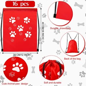 16 Pcs Paw Print Drawstring Backpack Small Party Reusable Paw Bags Puppy Gift Bag Cute Puppy String Bags Travel Drawstring Goodies Bags Christmas Gift Bags for Party Travel Favors