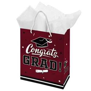 gatherfun graduation gift bag supplies 13″ large 2022 graduation party gift bags with handles and tissue paper for college senior junior graduates 1 pack maroon