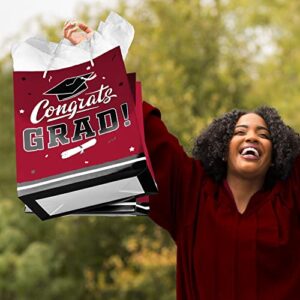 Gatherfun Graduation Gift Bag Supplies 13" Large 2022 Graduation Party Gift Bags with handles and Tissue Paper for College Senior Junior Graduates 1 Pack Maroon