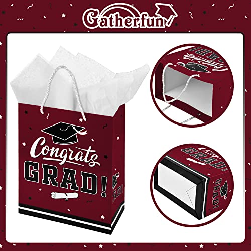 Gatherfun Graduation Gift Bag Supplies 13" Large 2022 Graduation Party Gift Bags with handles and Tissue Paper for College Senior Junior Graduates 1 Pack Maroon