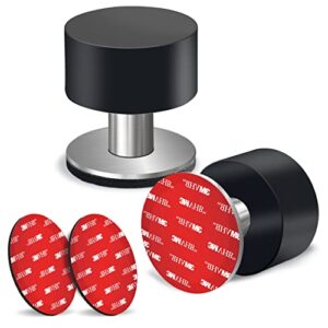 2 pack door stoppers stop with extra stickers, self-adhesive door stops with black rubber bumper & stainless steel body – heavy duty door knob wall protector sound dampening for home & office use