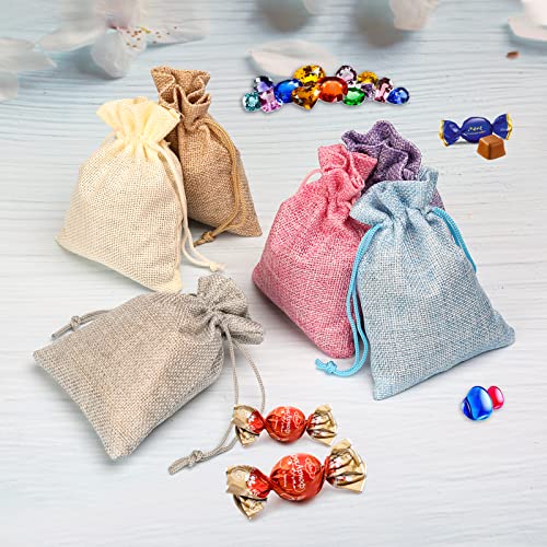 BeiLeiNiceHK 30pcs Small Burlap Bags With Drawstring, Gift Pouches,Drawstring Burlap Bags,Jewelry Bag,Small Gift Bags,Christmas Bags 6 Colors