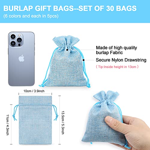 BeiLeiNiceHK 30pcs Small Burlap Bags With Drawstring, Gift Pouches,Drawstring Burlap Bags,Jewelry Bag,Small Gift Bags,Christmas Bags 6 Colors