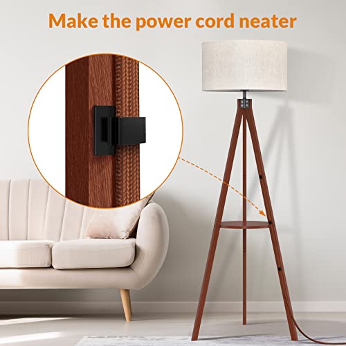 LEPOWER Tripod Floor Lamp, Mid Century Wood Standing Lamp, Modern Design Shelf Floor Lamp for Living Room, Bedroom, Office, Flaxen Lamp Shade with E26 Lamp Base