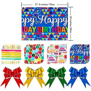 Birthday Wrapping Paper Sheet 8 Sheets Folded Flat Gift Wrap Paper with 4 Decorative Bows, Kids Birthday Gift Wrapping Paper, 20 in x 27.5 in Per Sheet