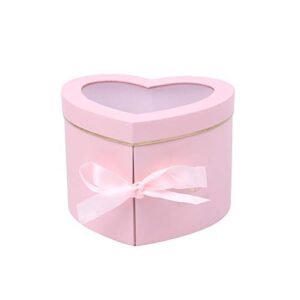 heart shaped flower boxes for presents with lids and ribbons, double layers luxury gift packaging for anniversary, mother’s day, valentine’s day, birthday (pink)