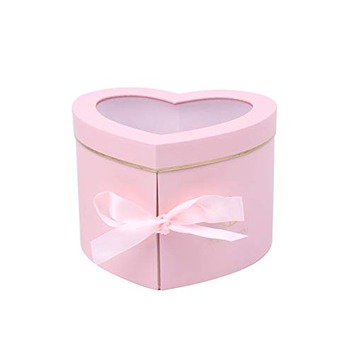 Heart Shaped Flower Boxes for Presents with Lids and Ribbons, Double Layers Luxury Gift Packaging for Anniversary, Mother's Day, Valentine's Day, Birthday (Pink)