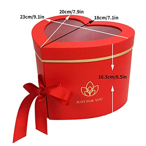 Heart Shaped Flower Boxes for Presents with Lids and Ribbons, Double Layers Luxury Gift Packaging for Anniversary, Mother's Day, Valentine's Day, Birthday (Pink)