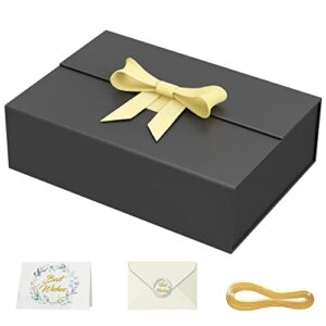 ryddoy black gift box with ribbon,13x9x4” large gift boxes for presents with lids and bow magnetic closure collapsible for groomsman proposal box, wedding, christmas, anniversary, birthday gift packging