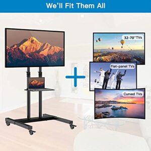 Mobile TV Stand on Wheels for 32-70 Inch Flat/Curved Panel Screens TVs - Height Adjustable Floor Trolley Stand Holds up to 99lbs - Tilt Rolling TV Cart with Shelf Max VESA 600x400mm