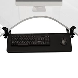 under desk keyboard tray for corner l shaped desk, clamp on keyboard drawer slide out, ergonomic desk extender with swivel clips no need to dill holes, black