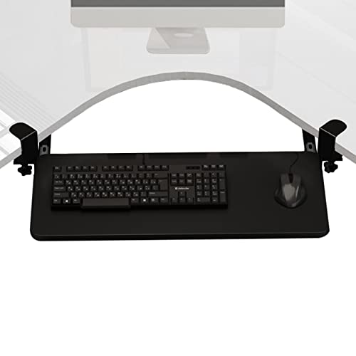 Under Desk Keyboard Tray for Corner L Shaped Desk, Clamp On Keyboard Drawer Slide Out, Ergonomic Desk Extender with Swivel Clips NO Need to Dill Holes, Black