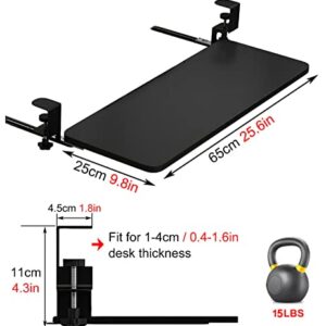 Under Desk Keyboard Tray for Corner L Shaped Desk, Clamp On Keyboard Drawer Slide Out, Ergonomic Desk Extender with Swivel Clips NO Need to Dill Holes, Black