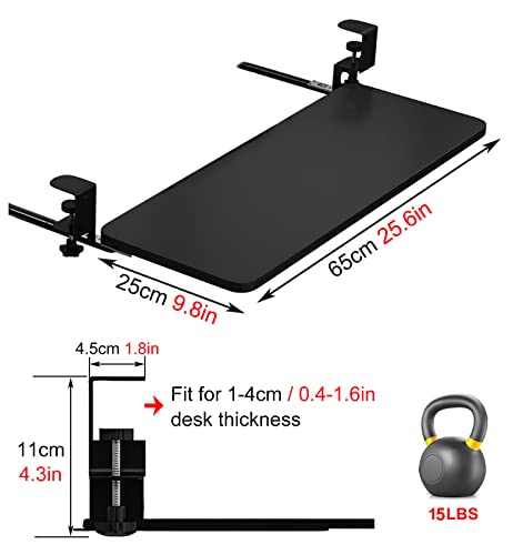 Under Desk Keyboard Tray for Corner L Shaped Desk, Clamp On Keyboard Drawer Slide Out, Ergonomic Desk Extender with Swivel Clips NO Need to Dill Holes, Black