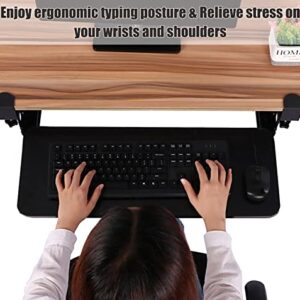 Under Desk Keyboard Tray for Corner L Shaped Desk, Clamp On Keyboard Drawer Slide Out, Ergonomic Desk Extender with Swivel Clips NO Need to Dill Holes, Black