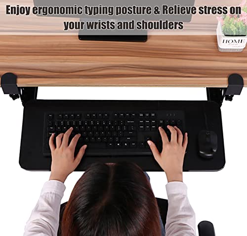 Under Desk Keyboard Tray for Corner L Shaped Desk, Clamp On Keyboard Drawer Slide Out, Ergonomic Desk Extender with Swivel Clips NO Need to Dill Holes, Black