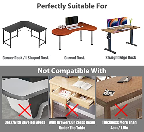 Under Desk Keyboard Tray for Corner L Shaped Desk, Clamp On Keyboard Drawer Slide Out, Ergonomic Desk Extender with Swivel Clips NO Need to Dill Holes, Black