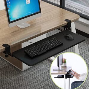 Under Desk Keyboard Tray for Corner L Shaped Desk, Clamp On Keyboard Drawer Slide Out, Ergonomic Desk Extender with Swivel Clips NO Need to Dill Holes, Black