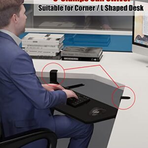 Under Desk Keyboard Tray for Corner L Shaped Desk, Clamp On Keyboard Drawer Slide Out, Ergonomic Desk Extender with Swivel Clips NO Need to Dill Holes, Black