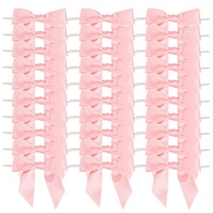aimudi baby pink satin ribbon twist tie bows 3.5″ light pink pretied bows premade craft bows for treat bags cake pop gift wrapping basket wedding favors cookie candy bagging baby shower – 50 counts