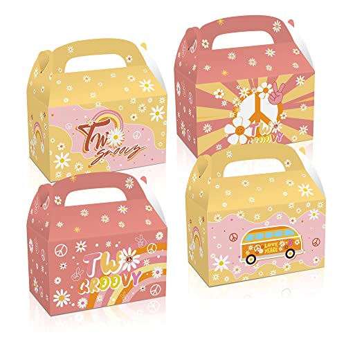 NA 12PCS Two Groovy Party Boxes Retro Hippie Boho Favors Boxes Goody Treat Daisy Rainbow Theme Girls Birthday Decorations Party Supplies for Candy Chocolate Cookies