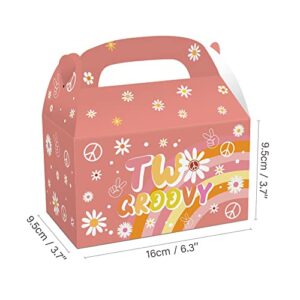 NA 12PCS Two Groovy Party Boxes Retro Hippie Boho Favors Boxes Goody Treat Daisy Rainbow Theme Girls Birthday Decorations Party Supplies for Candy Chocolate Cookies