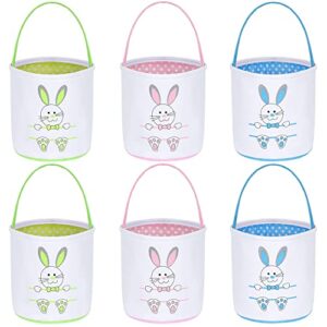 6 pack easter egg hunt basket for kids bunny canvas tote gifts bags eggs candy & gifts carry bucket easter baskets bunny bags canvas rabbit fluffy tail basket buckets easter egg hunt party decorations