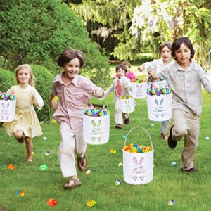 6 Pack Easter Egg Hunt Basket for Kids Bunny Canvas Tote Gifts Bags Eggs Candy & Gifts Carry Bucket Easter Baskets Bunny Bags Canvas Rabbit Fluffy Tail Basket Buckets Easter Egg Hunt Party Decorations