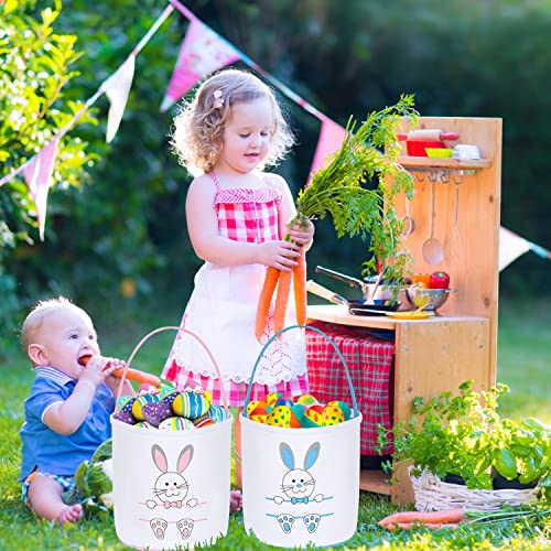 6 Pack Easter Egg Hunt Basket for Kids Bunny Canvas Tote Gifts Bags Eggs Candy & Gifts Carry Bucket Easter Baskets Bunny Bags Canvas Rabbit Fluffy Tail Basket Buckets Easter Egg Hunt Party Decorations