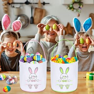 6 Pack Easter Egg Hunt Basket for Kids Bunny Canvas Tote Gifts Bags Eggs Candy & Gifts Carry Bucket Easter Baskets Bunny Bags Canvas Rabbit Fluffy Tail Basket Buckets Easter Egg Hunt Party Decorations