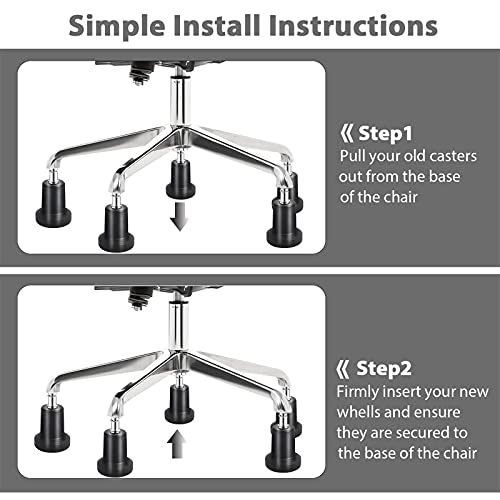 uvce Bell Glides Replacement Office or Chair Stool Swivel Caster Wheels to Fixed Stationary Castors, Short Profile with Separate Self Adhesive Felt Pads Black 5pcs (High Bell Glides A)