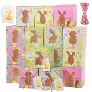 36 Pack Easter Cardboard Treat Boxes Multicoloreds Bunny Eggs Easter Basket Candy Goody Cookie Box with Cute Easter Tags for Party Easter Supplies