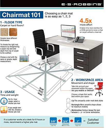 ES Robbins Extra High Pile Chair Mat, Rectangle with Lip, 36"x48"