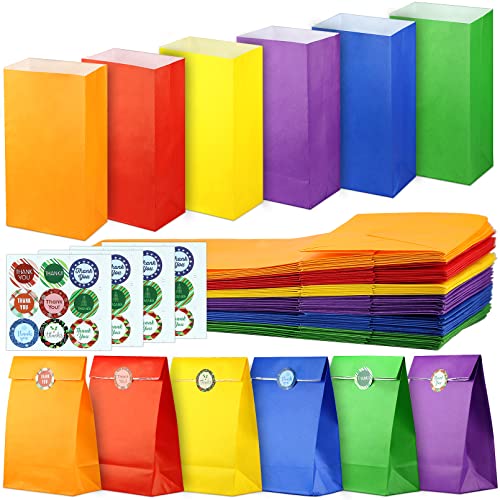 MOZRRO Mix Color 36 Pack Gift Bags with Thankyou Sealing Stickers, Great for Christmas, Gifts, Lunch, Party, Sweets, Goodies, Retail & Tchotchkes 10.2" x 5.5" x 3.5"