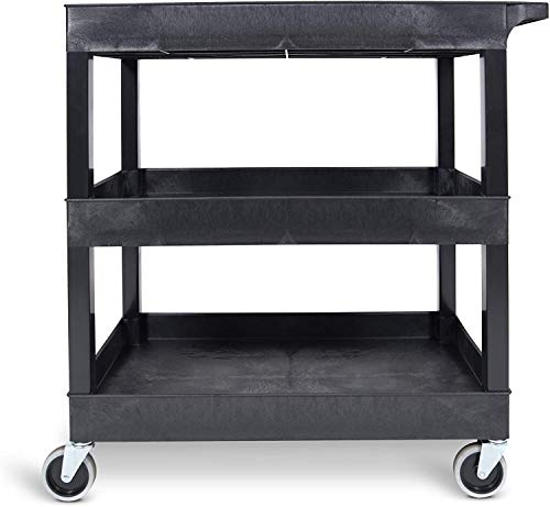 Stand Steady Tubstr 3 Shelf Utility Cart | Heavy Duty Service Cart Supports Up to 400 lbs | Tub Cart with Deep Shelves | Great for Warehouse, Garage, Cleaning, Office & More (32 x 18 / Black)