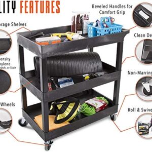 Stand Steady Tubstr 3 Shelf Utility Cart | Heavy Duty Service Cart Supports Up to 400 lbs | Tub Cart with Deep Shelves | Great for Warehouse, Garage, Cleaning, Office & More (32 x 18 / Black)