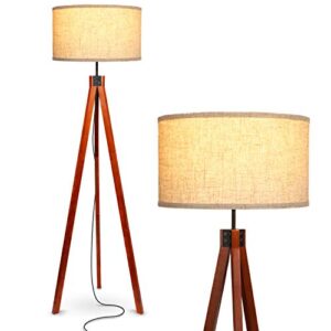 brightech eden tripod floor lamp, dimmable standing lamp with solid wood legs for bedroom reading, tall tree lamp for offices, modern led lamp for living rooms, great living room decor – havana brown