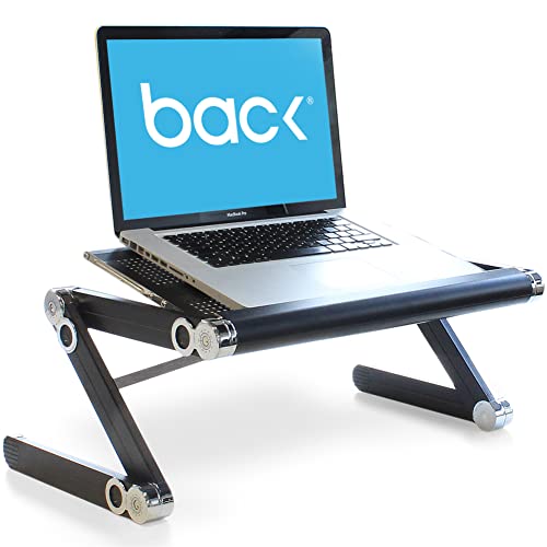 BackPainHelp Posture Laptop Stand Desk Table Tray for Bed, Aluminium, Adjustable Portable Folding Standing Desk Computer Riser (Black)