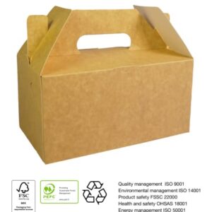 PandaPanda gable boxes (50 pcs) with handle (8.3 * 5.1 * 4.5 inches) for foods, gifts and party favors (100 oz) environment friendly