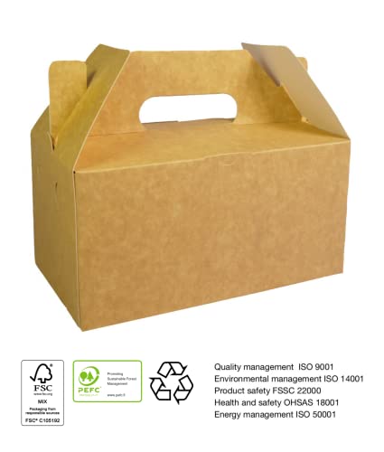 PandaPanda gable boxes (50 pcs) with handle (8.3 * 5.1 * 4.5 inches) for foods, gifts and party favors (100 oz) environment friendly