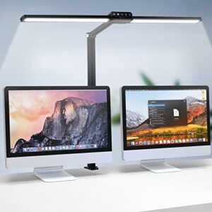 double head led desk lamp, 24w architect clamp desk lamps for home office, 30.7″ wide touch control table lamp with 5 color modes & timer, 5 dimmable desk light for reading workbench monitor studio