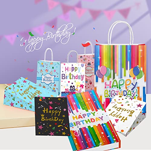 Colodeol Birthday Gift Bag with Handle,24 PCS Gift Bags Assorted Sizes, Large, Medium, Small Size Gift Bag for Kids, Boys, Girls, Women and Men’ Birthdays Party