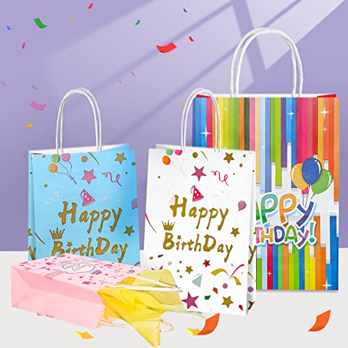 Colodeol Birthday Gift Bag with Handle,24 PCS Gift Bags Assorted Sizes, Large, Medium, Small Size Gift Bag for Kids, Boys, Girls, Women and Men’ Birthdays Party