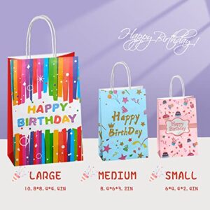 Colodeol Birthday Gift Bag with Handle,24 PCS Gift Bags Assorted Sizes, Large, Medium, Small Size Gift Bag for Kids, Boys, Girls, Women and Men’ Birthdays Party