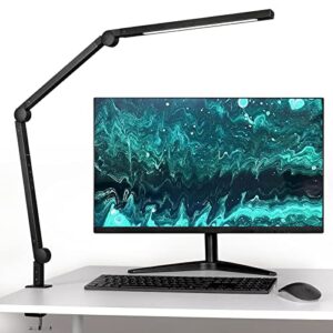 amazlit desk lamp with clamp, eye-care swing arm desk lamp, stepless dimming & adjustable color temperature modern architect lamp with memory & timing function for study, work, home, office, 10w