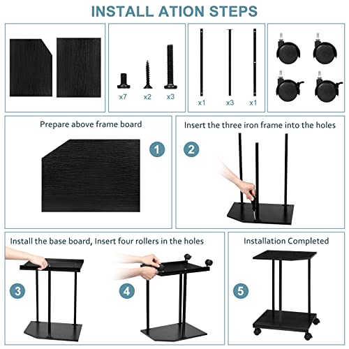 Computer Tower Stand, CPU Stand 2-Tier PC Stand Rustic Wood Desktop Printer Stand Table Top with Lockable Rolling Caster Wheels Under Desk for Office Home Fits Most PC, Black