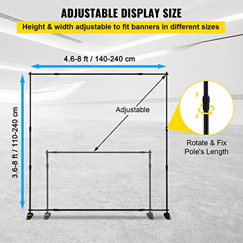 VEVOR 8 X 8 Ft Banner Stand Adjustable Height and Width Display Backdrop Lightweight Portable Trade Show Wall for Photography